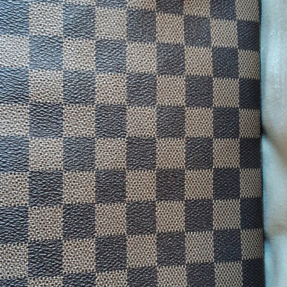 Brown checkered makeup bag